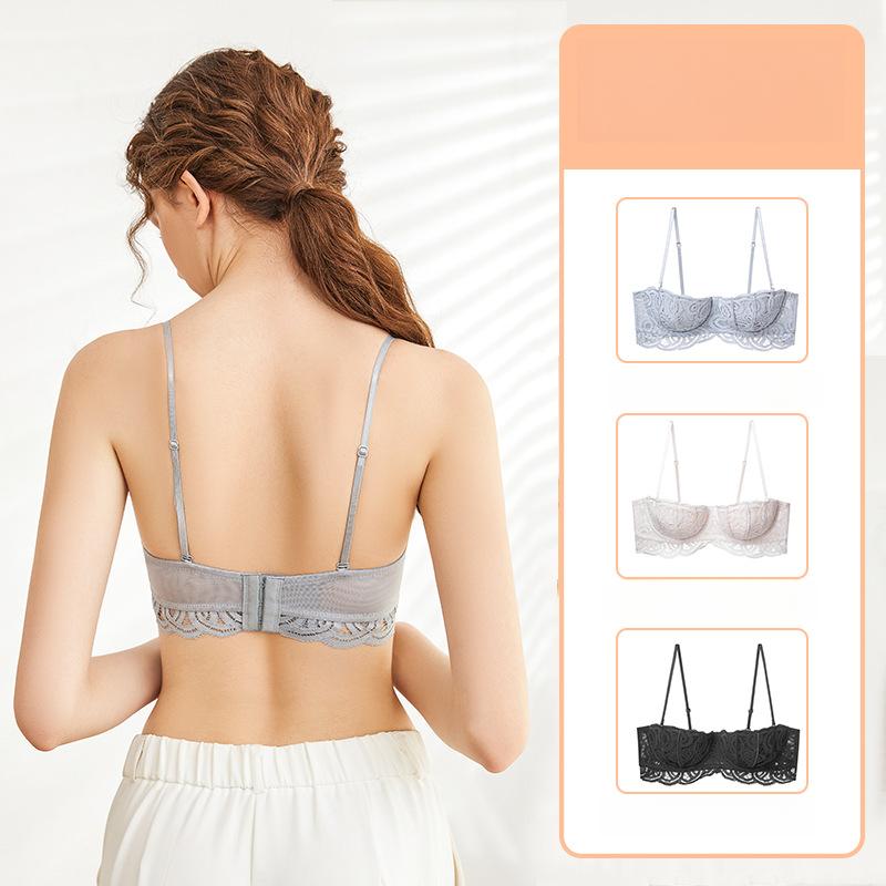 Französischer Stil Halbschalen-Dessous Damen Sommer Dünner BH Gerafft und Gerafft Accessoire-BH Weicher Bügel-BH