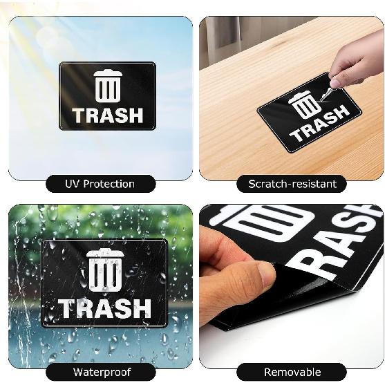 10 Pack Trash Cans Stickers 10 × 7 Inches Vinyl Weatherproof Self Adhesive Recycle Sign for Waste B Home Business