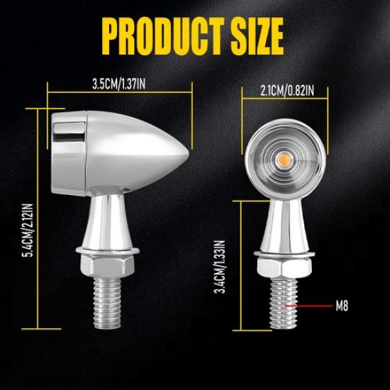 2410 LED Turn Signal Light Fairing Motorcycle W/8Mm Holes 2PCS Chrome Amber Lamp