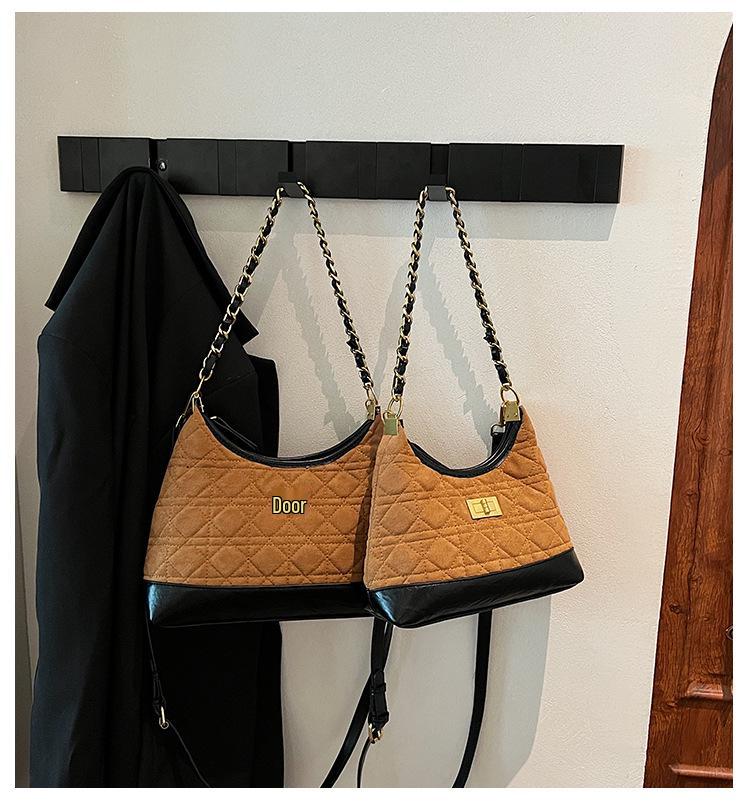 Retro Diamond Suede Crossbody Bag - Women's Versatile Color Block Shoulder Bag 2025