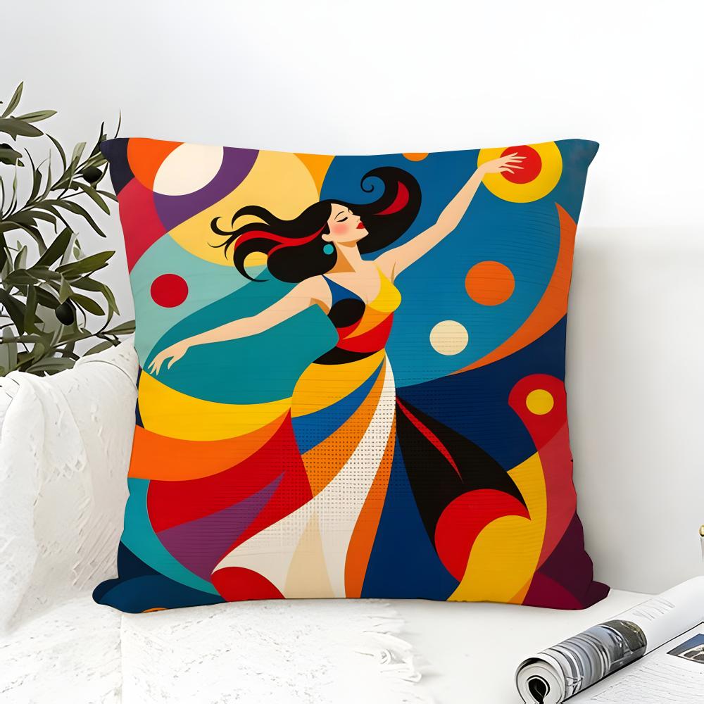 Illustration Of Diagonal Square Art Pillow Case Cotton Linen Fabric Square Zipper Pillowcase Home Decorative Living Room