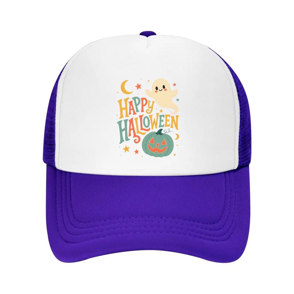 Playful Halloween Ghost Pumpkin Typo Mesh Baseball Cap Casual Hat Outdoor For Womens Unisex FeUnisex