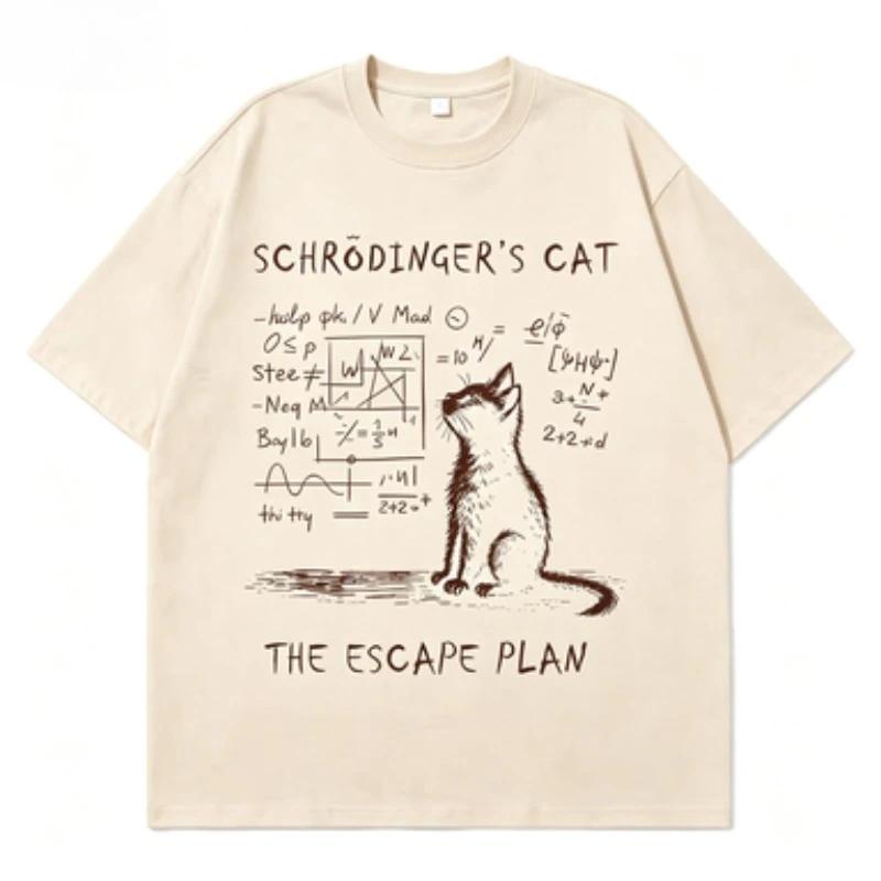 Unisex Schrodinger's Cat Graphic T-shirt Funny Science Physics Print Oversized Streetwear Short Sleeve Top