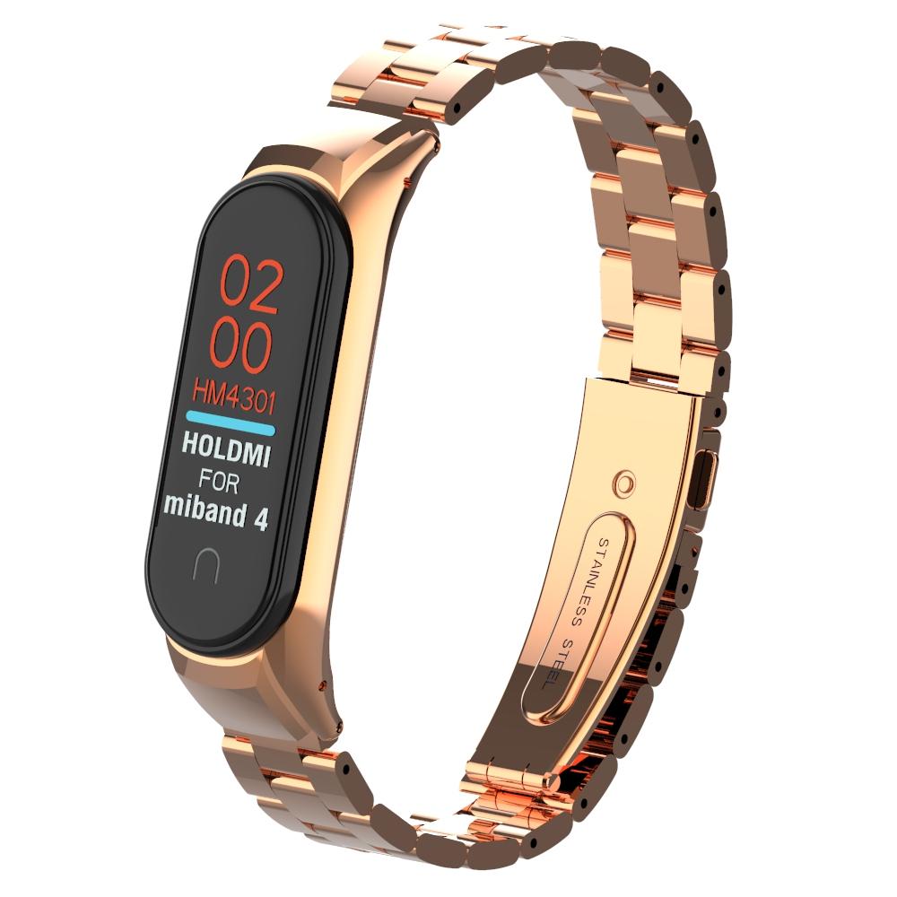 

Solid Stainless Steel Metal Smart Watch Band for Xiaomi Mi Smart Band 4 Rose Gold
