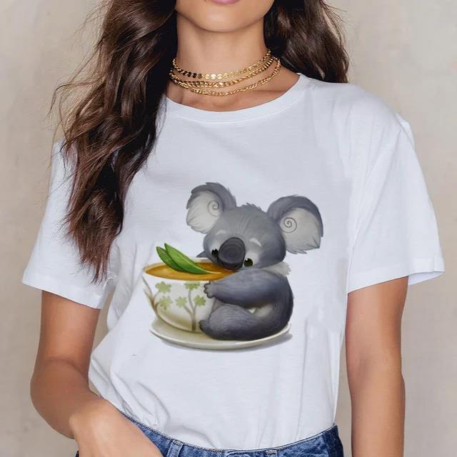 Damen Cartoon Kawaii Tier Koala Druck Damen T-Shirt Harajuku Ropa Mujer Grafik Große Größen T-Shirt Lässig Streetwear T-Shirts