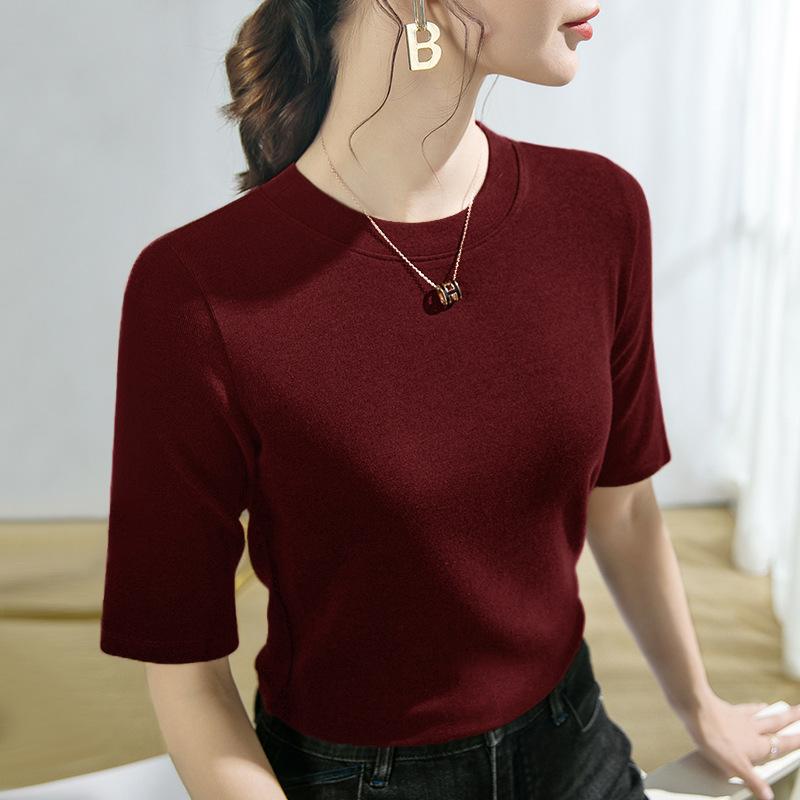 

Crew neck bottoming shirt for women s inner wear, early autumn white long-sleeved women s imitation cashmere top for outer wear M