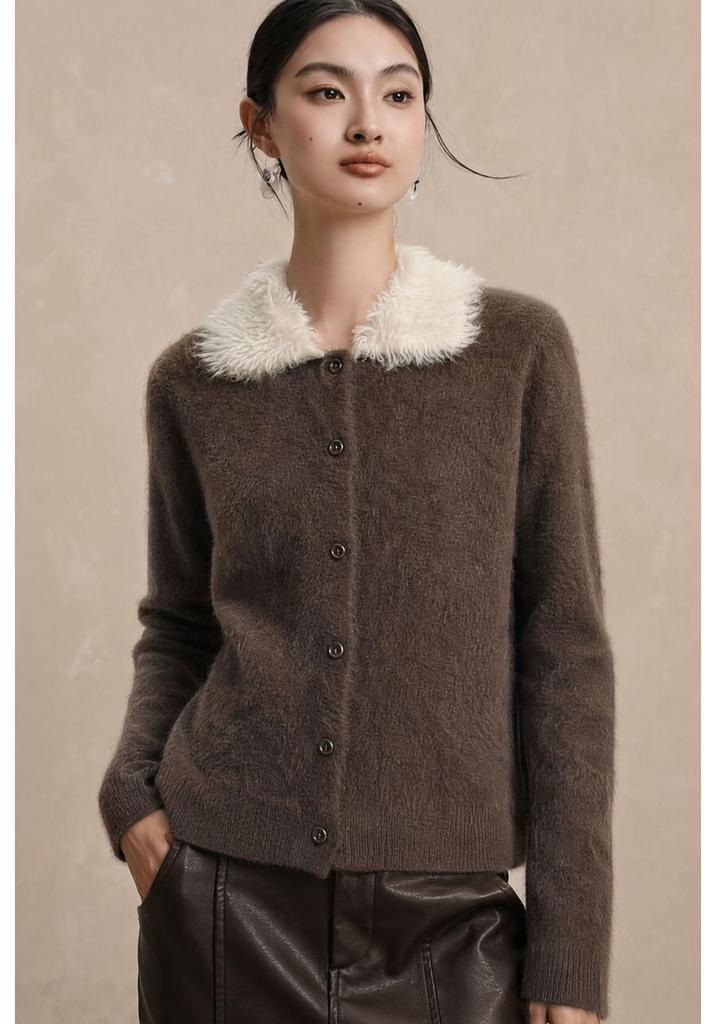 Women's Cashmere-Feel Lapel Cardigan: Autumn/Winter Loose Knit Brushed Top