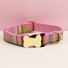 Pet Dog Collar With Grid Print Design And Bone Decor For Gift And Holiday