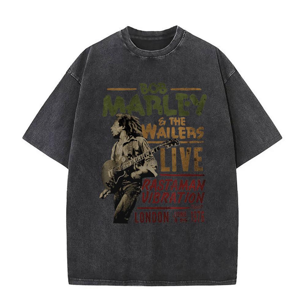 Washed Vintage Reggae Originator Bob Marley Tshirt Men Oversized Retro Wash Old Bob Marley Anniversary Album Graphic T Shirts S