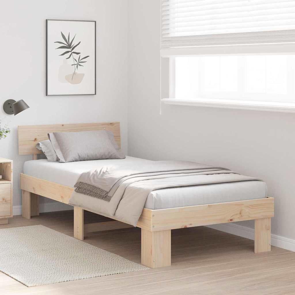Bed Frame with Headboard Natural Finish 100 X 200 Cm Solid Pine Wood