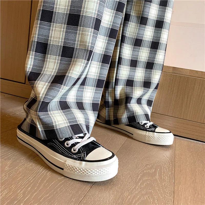Spring/Summer 2025 Women's Checkered Loose Slimming Wide-Leg Pants - Korean Style Trend