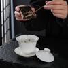 Mutton-Fat Jade Gold-Painted Ceramic Gaiwan Teacup