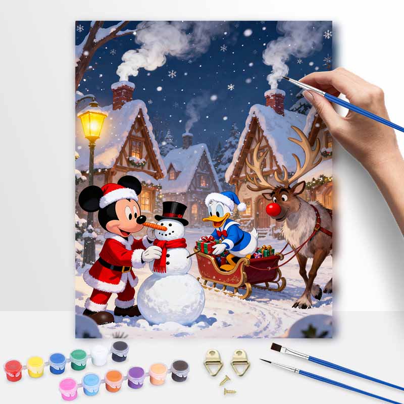 Disney Christmas Winter Snowman Reindeer Oil Paint Digital Painting Art Kit FillIn Painting Home Decor 20x30cm