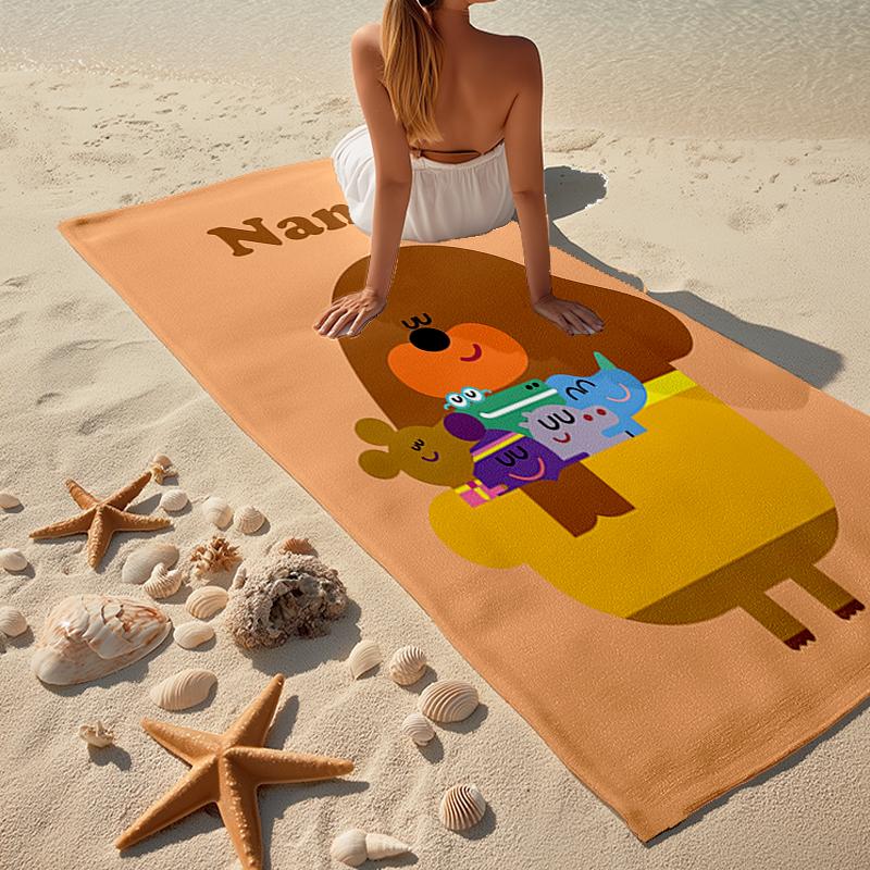 Custom Name Ultra-Soft Beach Towel with Hey Duggee Theme,Ideal for Pool - Camping, Diving - Perfect Travel Essential, Vibrant Beach Towel.