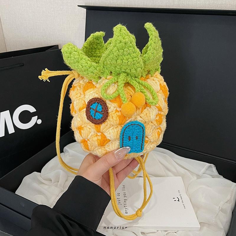 Trendy Knitted Pineapple Shoulder Bag With Phone Pocket For Urban Outfits