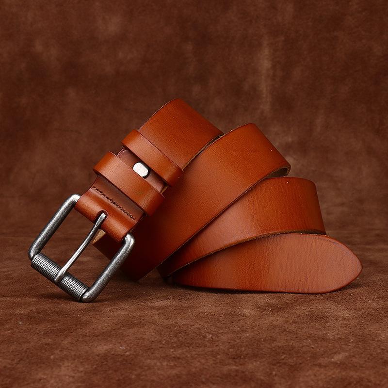 3.8Cm Wide Whole Cowhide Cut First Layer Cowhide Men'S Belt Retro Leather Pin Buckle Jeans Belt Men'S
