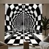 2Pcs Black and White Square Print Curtains,suitable for Bedroom,living Room Kitchen Decoration,home Decoration,window Decoration