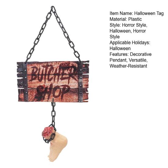 Halloween Hanging Butcher Shop Sign Sign, Horror Broken Leg Decoration Suspended Simulated Body Parts Wall Pendant for Haunted House Party Atmosphere