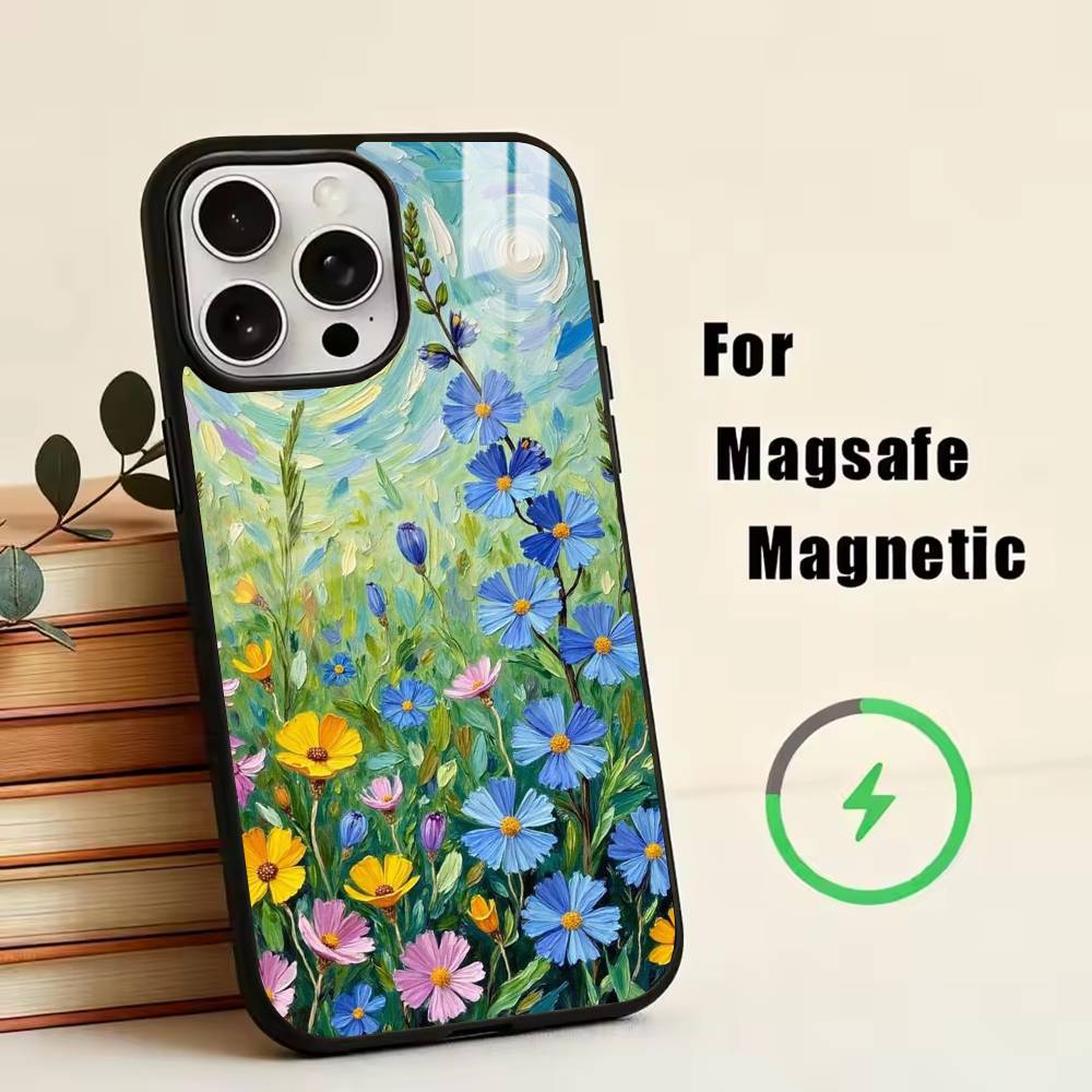 Van Gogh Monet Oil Painting Phone Case For iPhone17,16,15,14,13,12,11 Plus,Pro Magnetic For Magsafe Wireless Charging