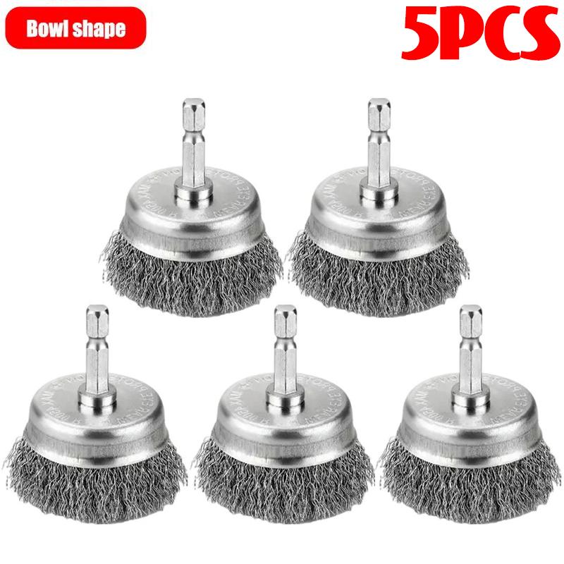 5/1Pcs Wire Brush Wheel Disc Polishing Wheel Brush Removal Cleaning Hexagonal Rod Electric Grinder Hardware Tool Parts Supplies