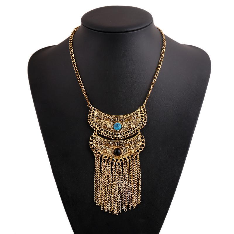 Vintage Boho Tassel Necklace Featuring Alloy Chain And Gemstone Accents For Fashion Lovers