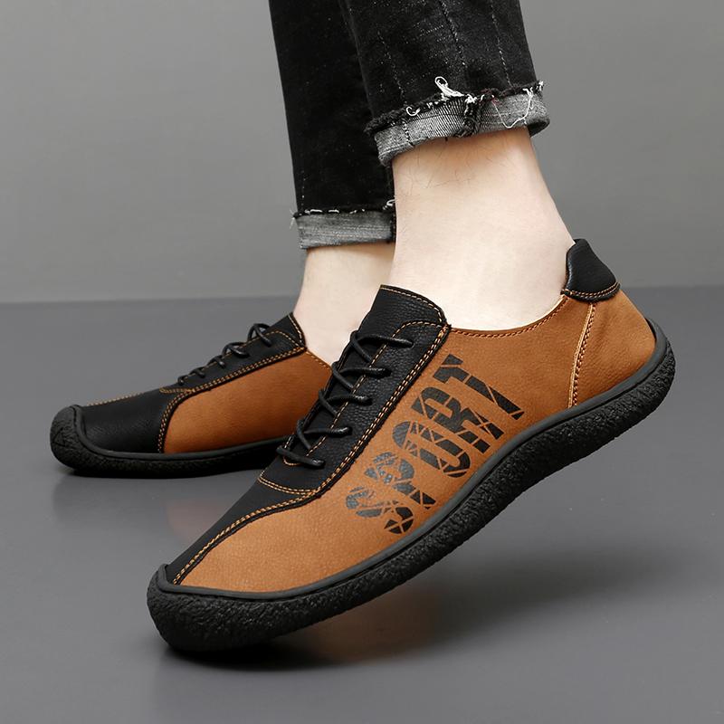 Men Handmade Leather Shoes Casual Hiking Shoes Outdoor Lacing Walking Driving Shoes Wide Head Over Sized