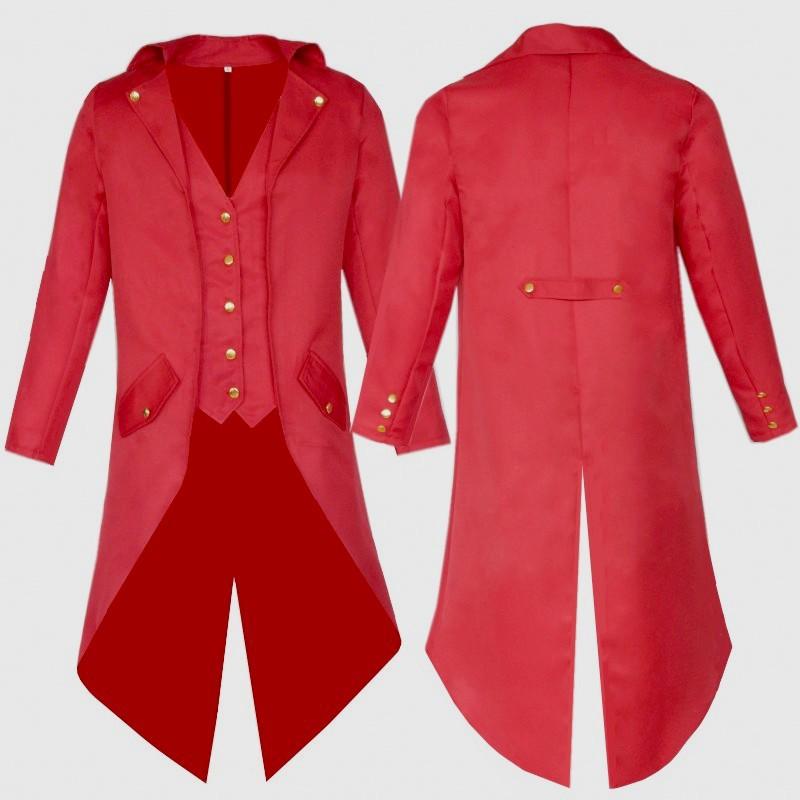 Men's Solid Color Long Fashion Punk Vintage Tuxedo Uniform Dress Coat
