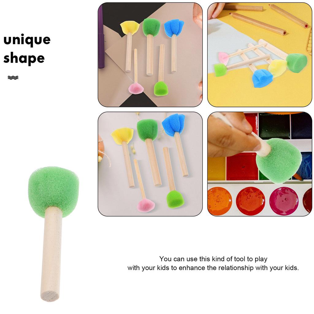 5Pcs Kids Sponge Brush Set Wooden Handle Painting Tool for Graffiti Doodling Arts Crafts Acrylic Painting Drawing Supplies