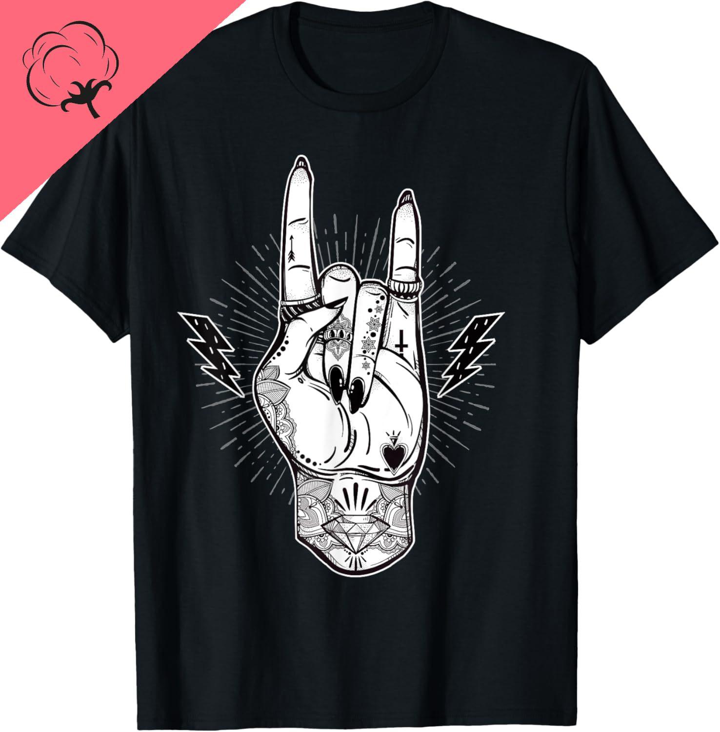 

new fashion camisa stay weird Rock And Roll Tshirt Festival Art Devil Horns Tattoo Unisex TShirt S