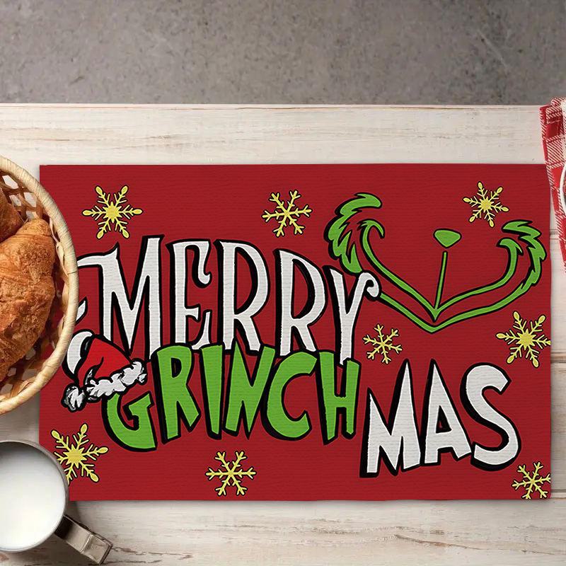 2024 Fete de masă din in de Crăciun - Decor de sărbători festive, izolate, design imprimat