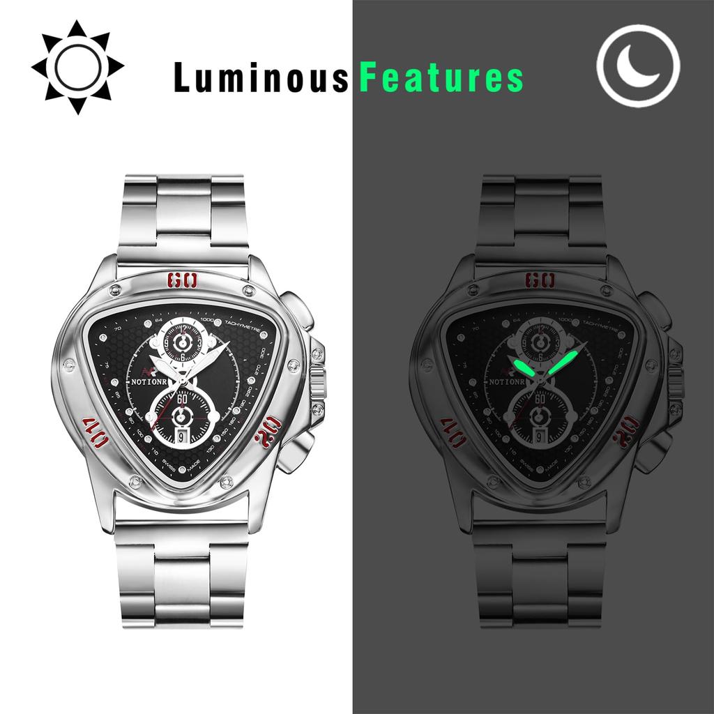 Men's Analog Triangle Watch with Three Eyes: Stylish, Multi-Function, Luminous Display, Calendar Function, Stainless Steel Analog Watch, Cool and