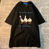 Catching Three Ducks American Retro Fun Printed Short Sleeved Cotton T-shirt Men Women Couple Loose Oversize Top Summer Tees
