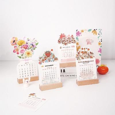 Wooden Base 2026 Desktop Calendar Vase Shaped Detachable Base Bloomy Flowers Desk Calendar Date Display DIY Standing Calendar