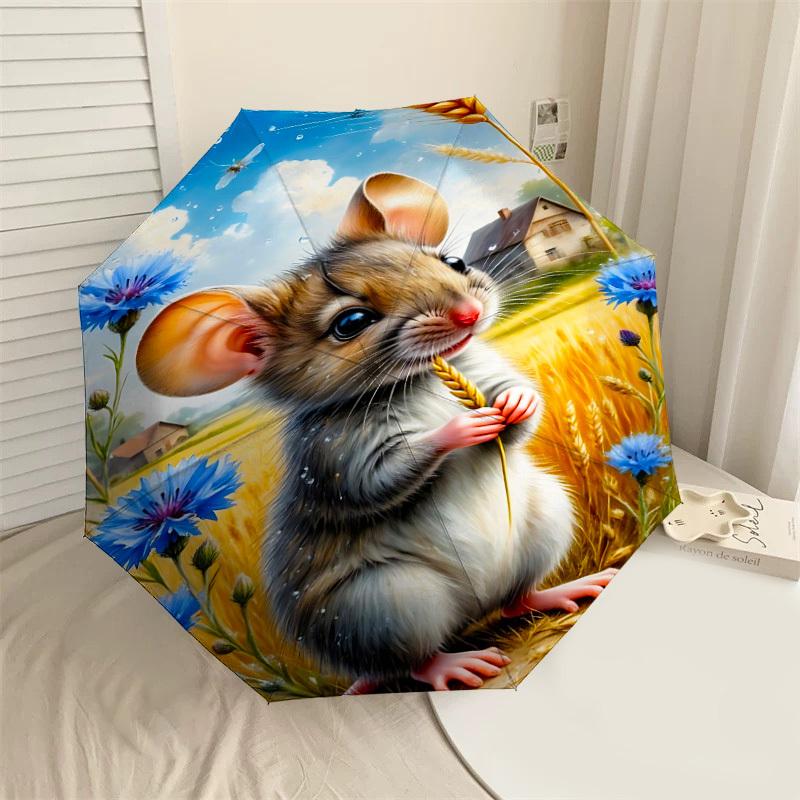 

1PC mouse wheatAutomatic Open/Close Umbrella with Windproof, 8-Rib Sturdy Canopy, Durable Ribs, Fashionable Design, Outdoor Accessory, Fun Prin, Holid