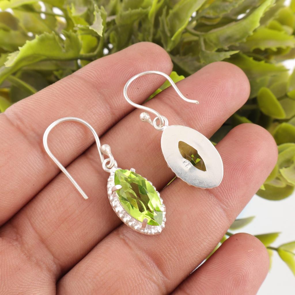 Natural Peridot Gemstone 925 Sterling Silver Jewelry Handmade Earrings 1.4" Gift EE-169-1