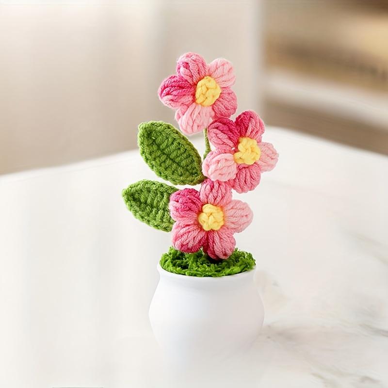 

1Pcs Handmade Crochet Bonsai with Artificial Flowers Charming Knitted Flower Centerpiece, Suitable for Home Decor Perfect for Easter, Christmas