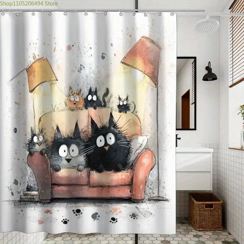 1Pc Bathroom Shower Curtain, Picture Book Sharing Session, Cute Pet Day Shower Curtain, Includes 12 Hooks, 70.87*70.87Inch Bat