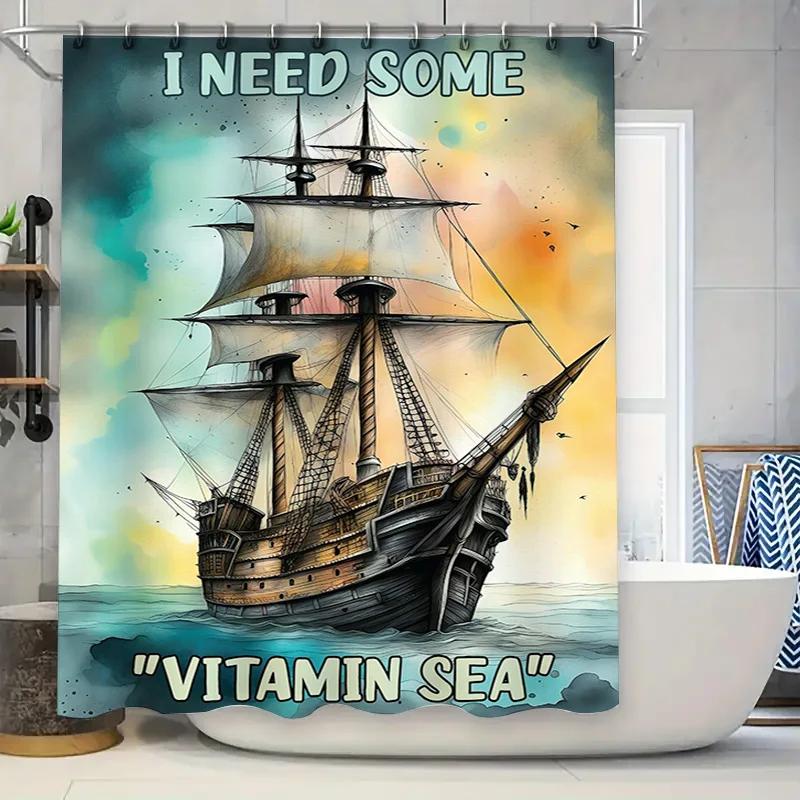 

Vibrant Sailboat Shower Curtain Waterproof Bath Decoration Nautical Theme For Home Decor W60H190(CM)-1 Pcs