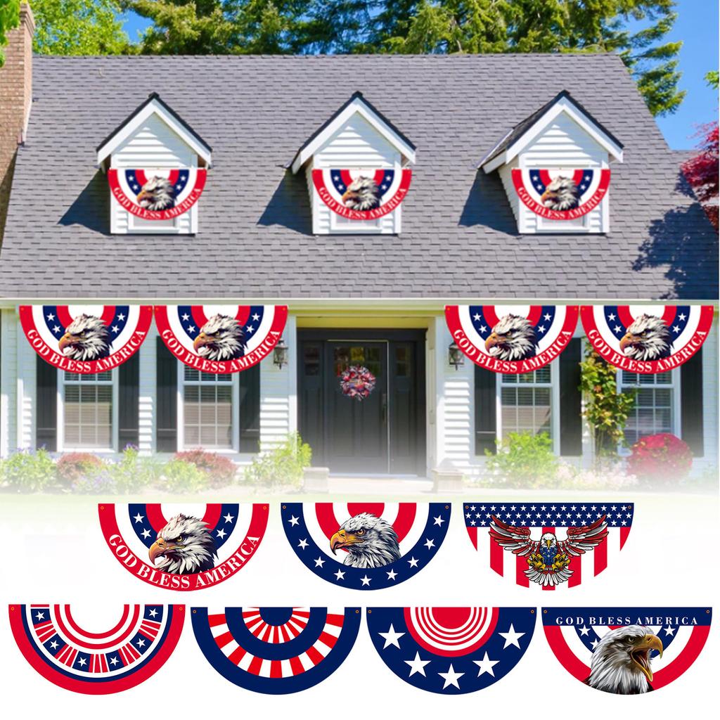 Independence Day Half Circle Flag American Independence Day Fan-Shaped Flag Stars And Stripes Flag Double-Sided Printing Double-Sided Flag.