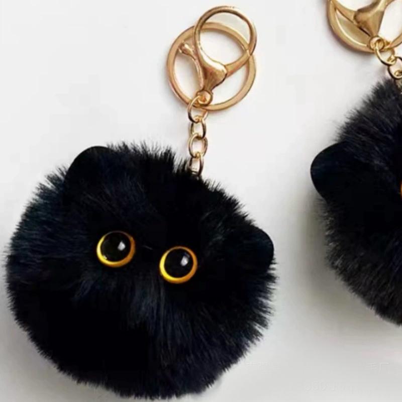 Black Cute Cat Ball Plush Toy Doll Small Pendant Cuddly Pillow Cushion Ins Capibara Plush Toy Doll For Boy Girl Brithday Gifts