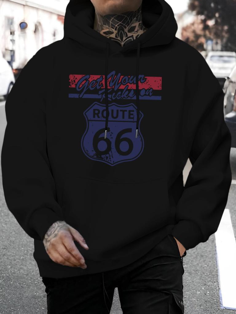 2026 Music Festival Summer New Arrival unisex Casual Versatile Style Fashion Hoodie with Classic Route 66 Highway Sign Print Design, Letter Graphic P