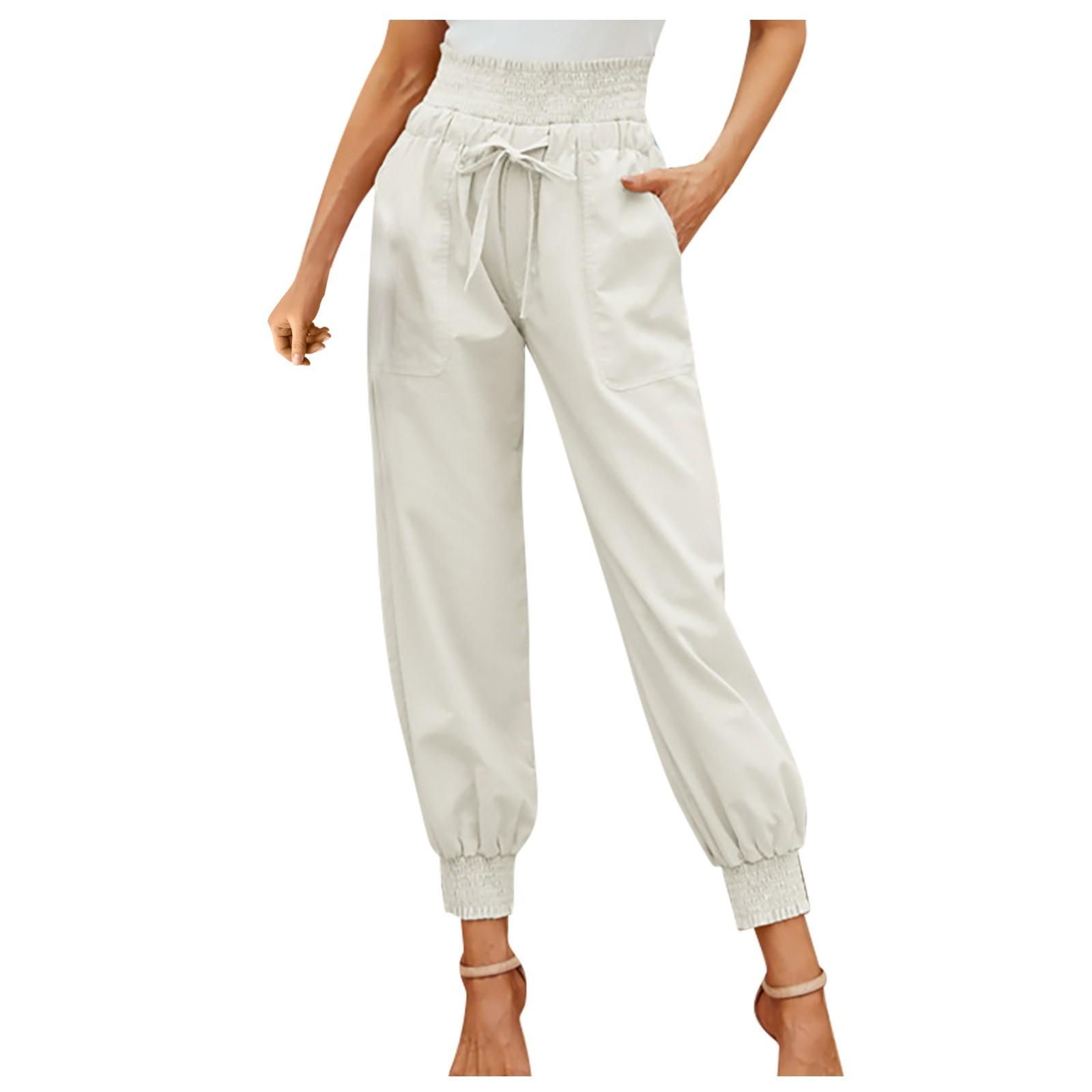 

Женские модные повседневные летние брюки с высокой талией и свободными карманами XL белый