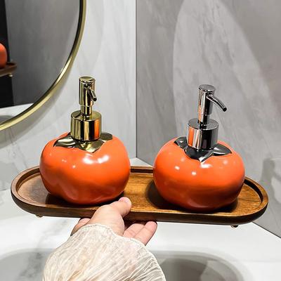 Red Persimmon Lotion Bottle Ceramic Soap Liquid Container Home Hotel Shampoo Cleansing Water Storage Bottle Bathroom Accessories