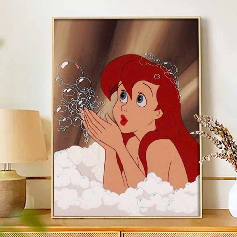 Disney Diamond Art Painting Kit, suitable for adults and beginners, Ariel bubble art glitter painting craft, home wall decor, handmade gift