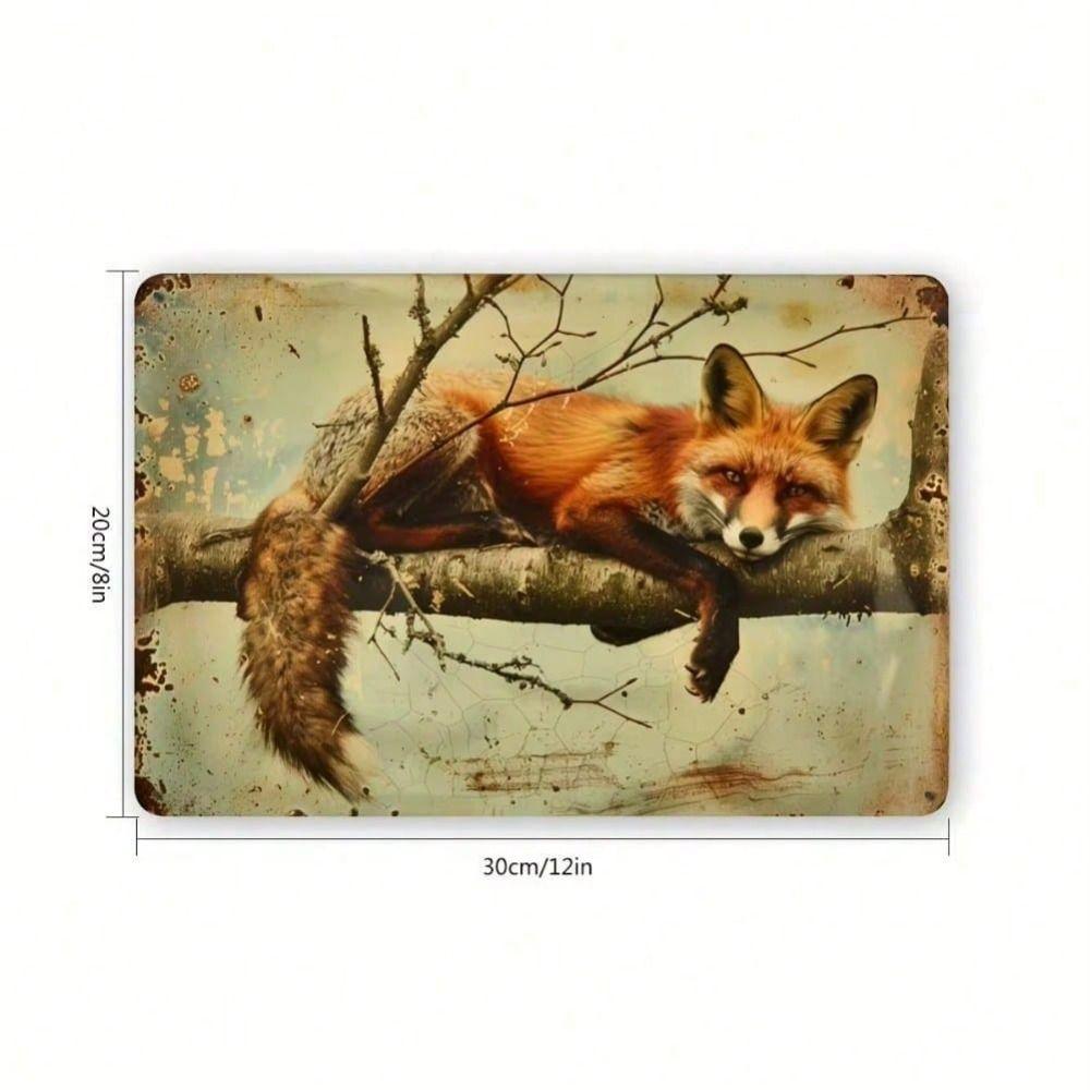 Metal Poster Fox Rustic Vintage Wall Art, Handmade Iron Sign for Living Room