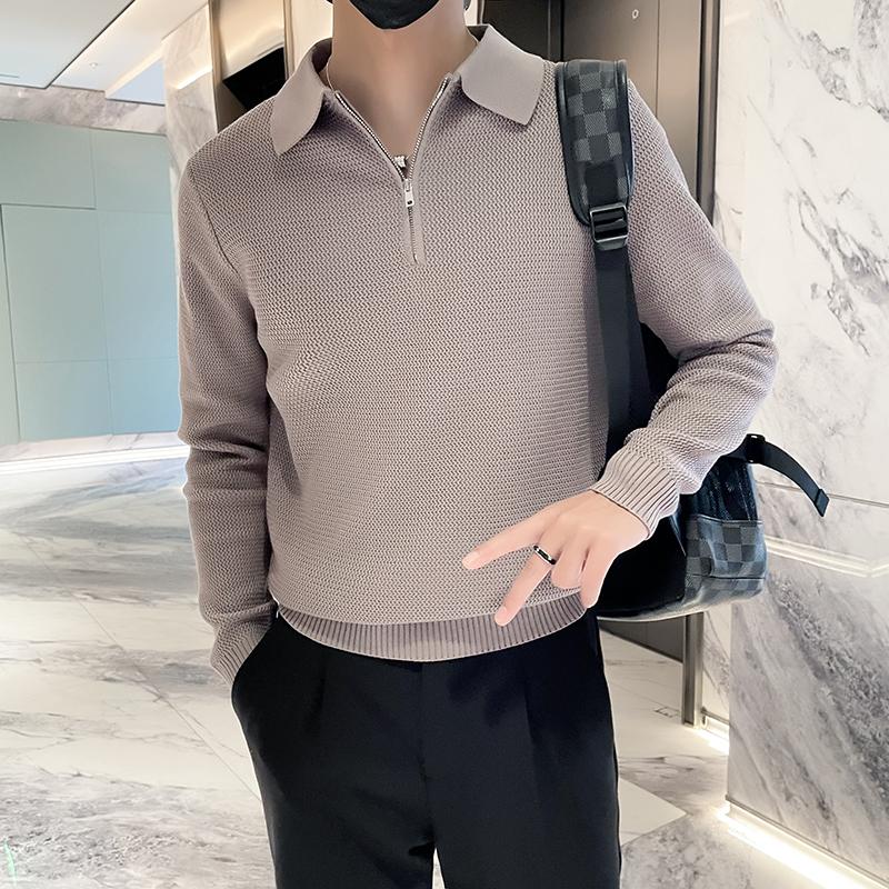 Autumn Winter Coat Korean Style Loose Lapels Sweater Men's Long Sleeve Inner Wear Bottoming Shirt Trendy Pullover Sweater