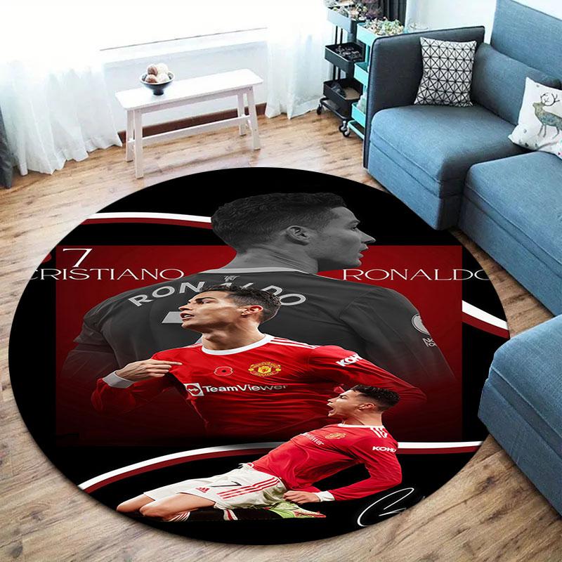 CR7 Runder Teppich, Teppich für Wohnzimmer Schlafzimmer Sofa Spielzimmer Dekoration, Rutschfeste Bodenmatte