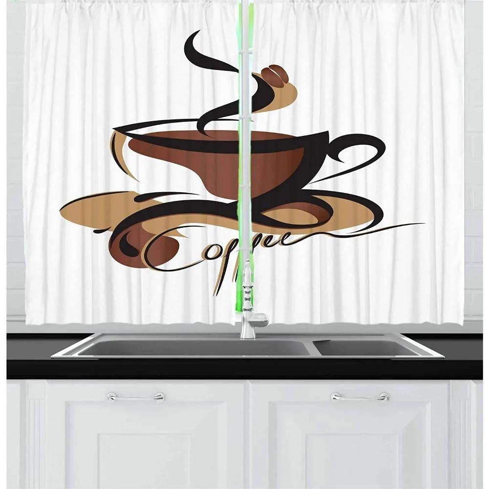 2 Panel Coffee Curtains Suitable for Kitchen Short Curtains Teapot Dessert Printed Curtains Window Blinds Cortinas Grommet Top