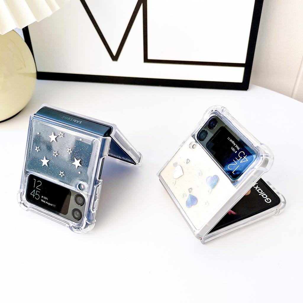 For Samsung Galaxy Z Flip 4 3 Case Transparent Glitter Star Love Clear Shockproof Back Cover For Samsung Z Flip4 Zflip3 5g Case