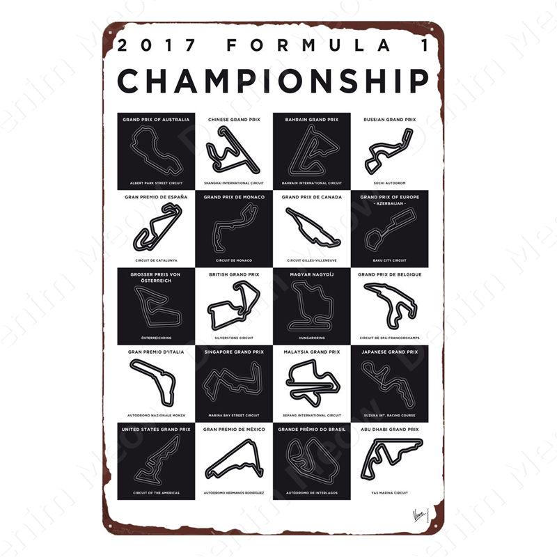 Vintage F1 Championship Metal Tin Sign, Racing Track Poster, Bar Cafe Club Wall Decoration, Grand Prix Circuit Iron Plaque,ZSS84